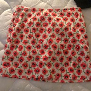 Jcrew mini skirt with poppies. Zipper in the back size 2
